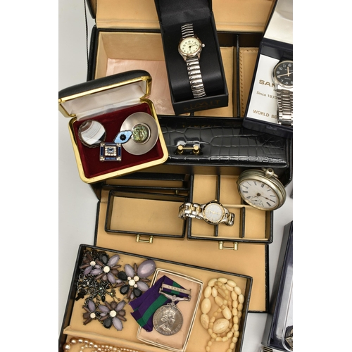 152 - A BOX OF ASSORTED COSTUME JEWELLERY AND JEWELLERY BOXES, to include a small white metal, blue and bl... 