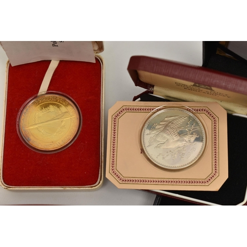 155 - A CARDBOARD BOX CONTAINING CONCORDE MEMMORABILIA AND OTHER COINS, to include a 2oz, 2013 Concorde Re... 