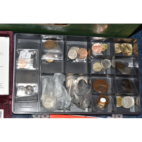 157 - A LARGE AND HEAVY CARDBOARD BOX OF COINS AND COMMEMORATIVES, to include over 500 grams of Silver con... 