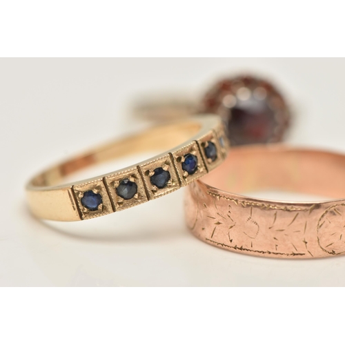 169 - A SELECTION OF THREE RINGS, to include a sterling silver garnet cluster ring (AF), hallmarked sterli... 