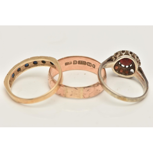 169 - A SELECTION OF THREE RINGS, to include a sterling silver garnet cluster ring (AF), hallmarked sterli... 