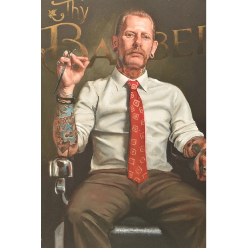 304 - VINCENT KAMP (BRITISH CONTEMPORARY) 'TRUST THY BARBER', a signed limited edition print depicting a t... 