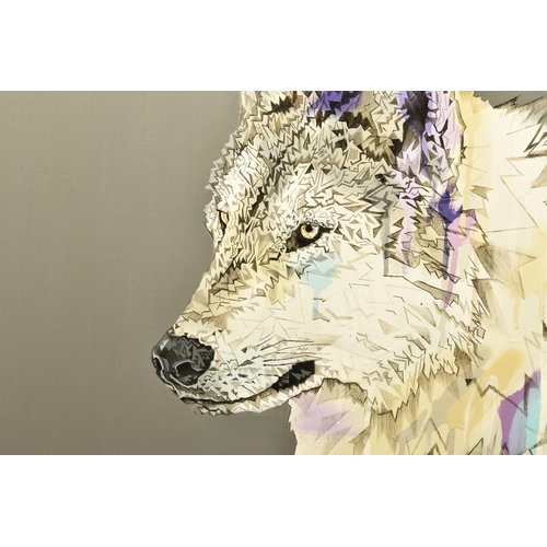 314 - STEPHEN FORD (BRITISH CONTEMPORARY) 'LEIF ERIKSON', a contemporary portrait of a Wolf, signed, title... 