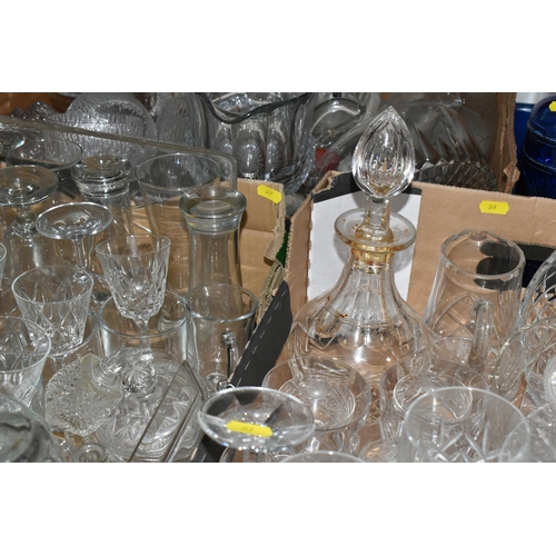 317 - THREE BOXES AND LOOSE ASSORTED GLASSWARE to include a large quantity of crystal cut wine and sherry ... 