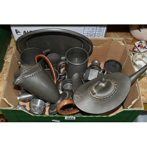 325 - TWO BOXES AND LOOSE NAMED CERAMICS to include a box of pewter items from named manufacturers compris... 