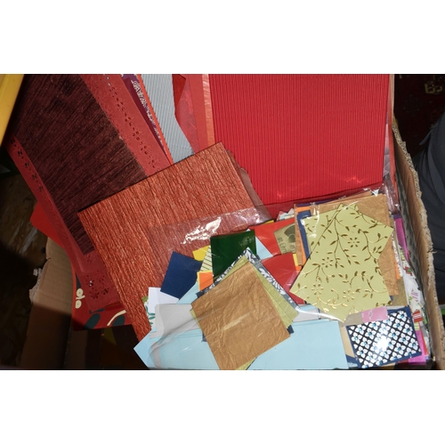 326 - FOUR BOXES OF ARTS AND CRAFTS CARD AND PAPERS to include three boxes of various sized, coloured and ... 