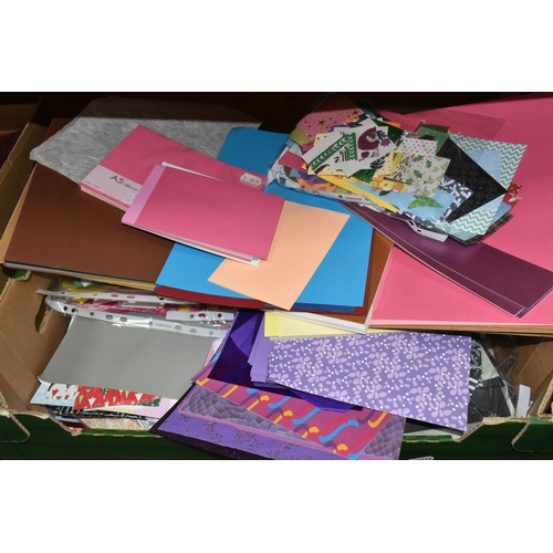 326 - FOUR BOXES OF ARTS AND CRAFTS CARD AND PAPERS to include three boxes of various sized, coloured and ... 