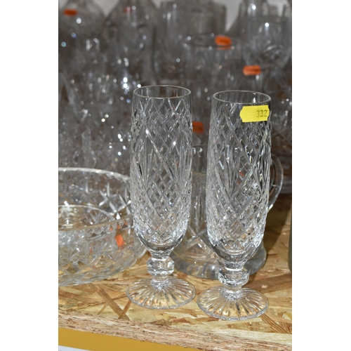 332 - A GROUP OF CUT CRYSTAL AND GLASSWARE, comprising two Stuart Crystal 'Cascade' pattern whisky tumbler... 