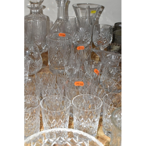 332 - A GROUP OF CUT CRYSTAL AND GLASSWARE, comprising two Stuart Crystal 'Cascade' pattern whisky tumbler... 