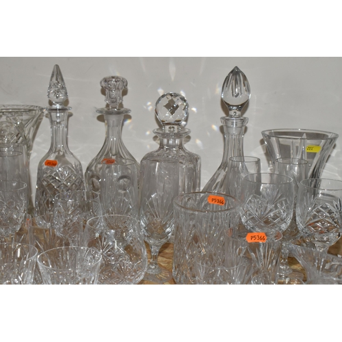 332 - A GROUP OF CUT CRYSTAL AND GLASSWARE, comprising two Stuart Crystal 'Cascade' pattern whisky tumbler... 