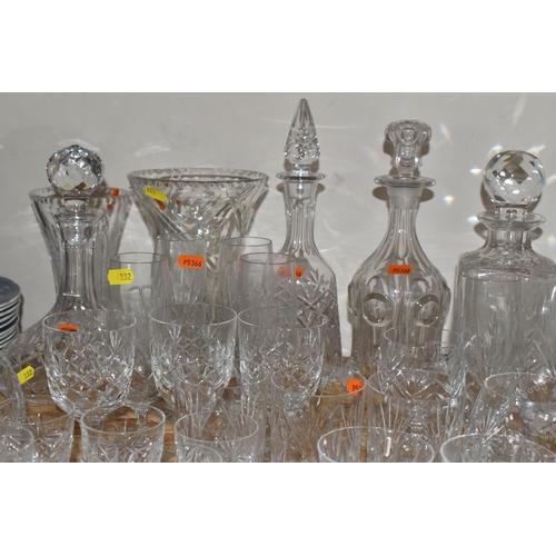 332 - A GROUP OF CUT CRYSTAL AND GLASSWARE, comprising two Stuart Crystal 'Cascade' pattern whisky tumbler... 