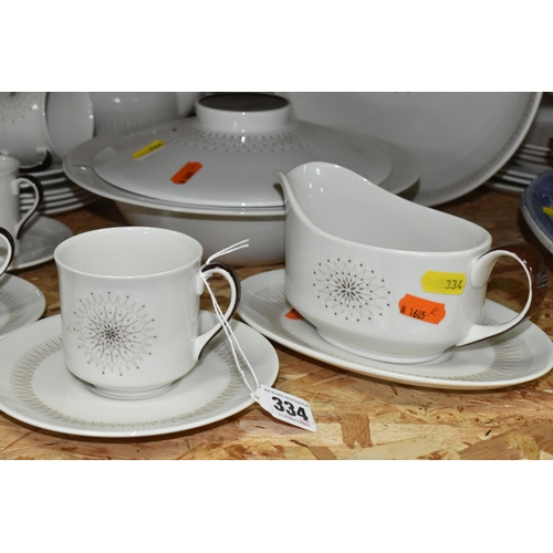 334 - A ROYAL DOULTON 'MORNING STAR' PATTERN DINNER SET,  comprising two covered tureens, twelve dinner pl... 