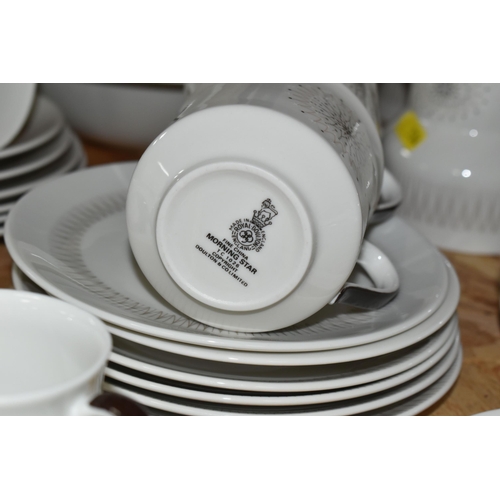 334 - A ROYAL DOULTON 'MORNING STAR' PATTERN DINNER SET,  comprising two covered tureens, twelve dinner pl... 