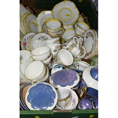 336 - THREE BOXES OF CERAMICS AND GLASSWARE, to include a Royal Doulton 'Kanga and Roo' figurine, a blue a... 