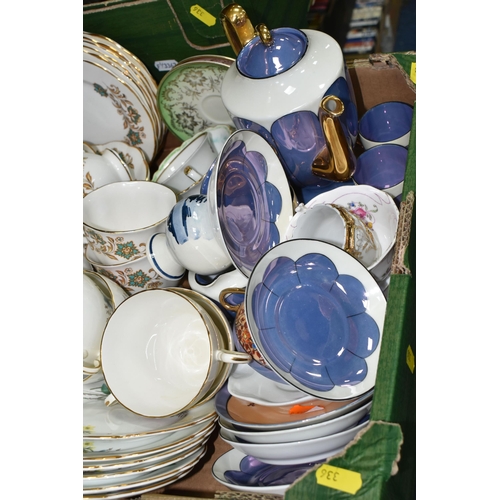 336 - THREE BOXES OF CERAMICS AND GLASSWARE, to include a Royal Doulton 'Kanga and Roo' figurine, a blue a... 