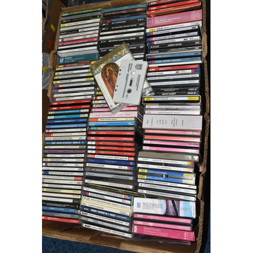 338 - SIX BOXES OF DVDS AND CDS, approximately two hundred and fifty mostly classical music CDs artists in... 