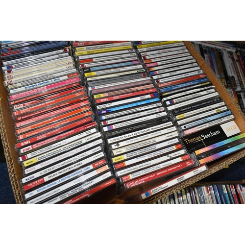 338 - SIX BOXES OF DVDS AND CDS, approximately two hundred and fifty mostly classical music CDs artists in... 