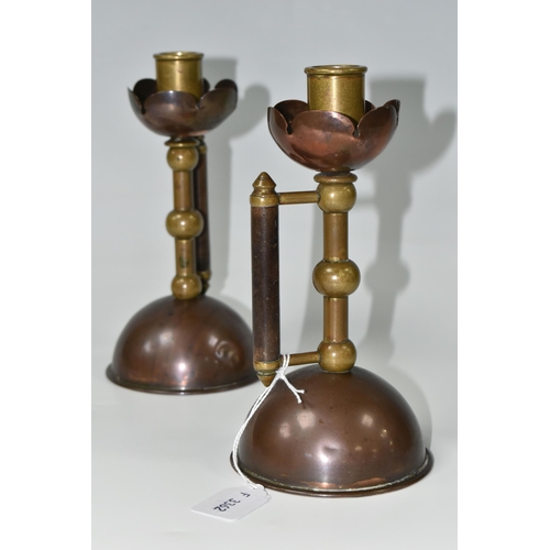 351 - A PAIR OF LATE NINETEENTH CENTURY CANDLESTICKS AFTER A DESIGN BY CHRISTOPHER DRESSER, for Benham & F... 