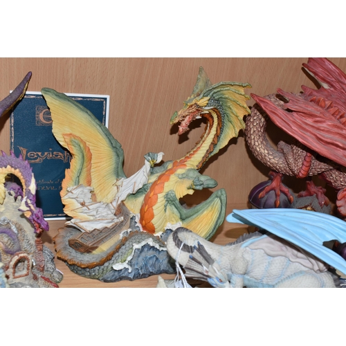 353 - SIX ENCHANTICA DRAGON FIGURES, to include 'Grawlfang the Winter Dragon' limited edition with certifi... 