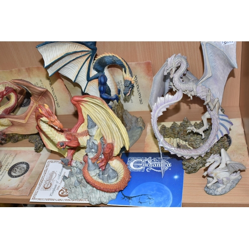 363 - SIX ENCHANTICA DRAGON FIGURES, limited edition figures with certificates: Dragon Duel Snowhawk no 21... 