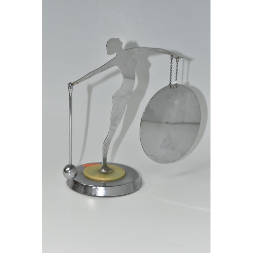 370 - AN ART DECO CHROME FIGURAL DINNER GONG, in the form of a silhouetted female nude figure, on an early... 