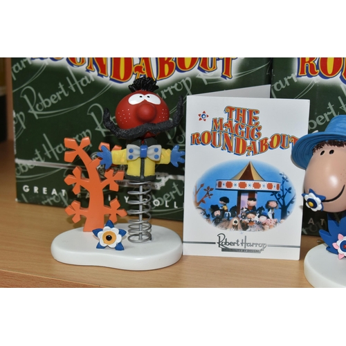 376 - THREE BOXED ROBERT HARROP 'THE MAGIC ROUNDABOUT' SCULPTURES, comprising Zebedee MR03 (crack in plant... 