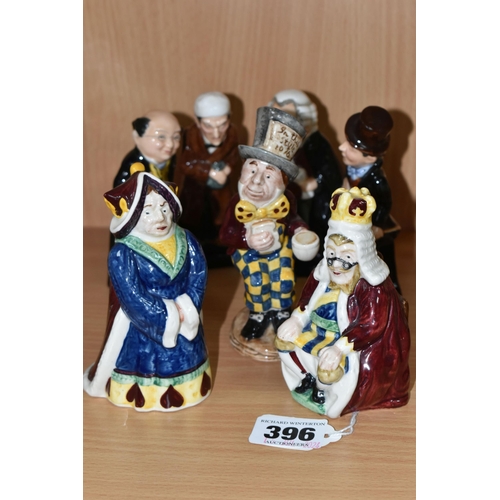 396 - A COLLECTION OF SEVEN ROYAL DOULTON AND BESWICK FIGURES, comprising Royal Doulton Charles Dickens ch... 