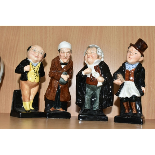 396 - A COLLECTION OF SEVEN ROYAL DOULTON AND BESWICK FIGURES, comprising Royal Doulton Charles Dickens ch... 