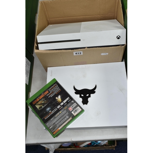 412 - XBOX ONE X AND XBOX ONE S CONSOLES AND GAMES, includes Resident Evil 7, Forza Motorsport 6 (inside R... 