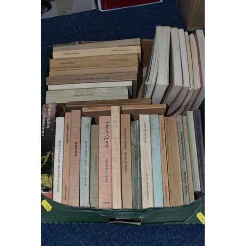 413 - THREE BOXES & LOOSE BOOKS AND SUNDRY ITEMS, containing thirty-two uncorrected proof books, authors i... 