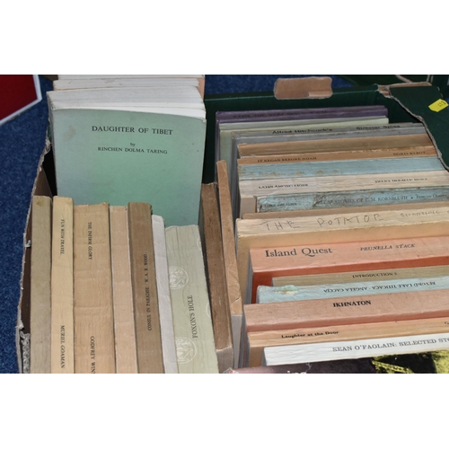 413 - THREE BOXES & LOOSE BOOKS AND SUNDRY ITEMS, containing thirty-two uncorrected proof books, authors i... 