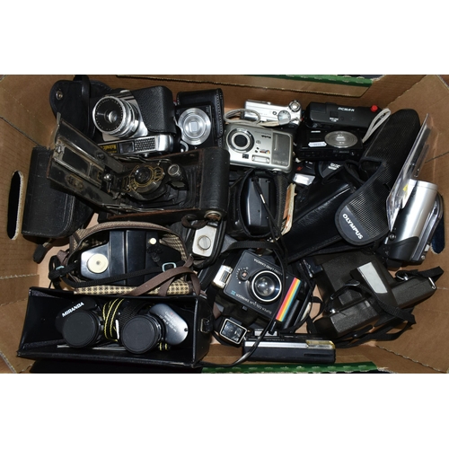 418 - THREE BOXES OF CAMERAS AND PHOTOGRAPHIC EQUIPMENT, to include two Canon EOS 1000F cameras, each fitt... 