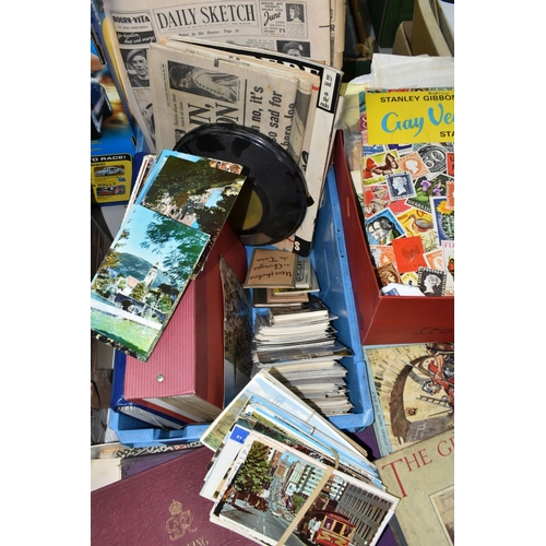 430 - THREE BOXES OF EPHEMERA containing a large collection of modern 'tourist type' postcards and commemo... 