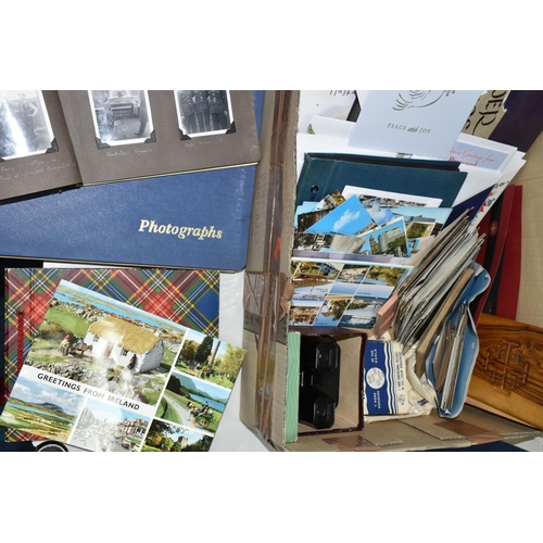 431 - ONE BOX OF EPHEMERA containing a large collection of modern postcards, family photographs, greetings... 