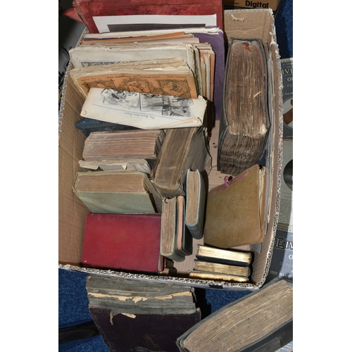 433 - ONE BOX OF MIXED EPHEMERA to include antiquarian book titles (Dante, Balzac, Wilde, etc) scrapbooks,... 