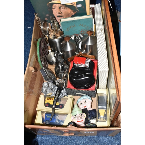 542 - TWO BOXES AND LOOSE RECORDS, RECORD PLAYER, PICNIC SET, METAL WARE AND MISCELLANEOUS ITEMS, to inclu... 