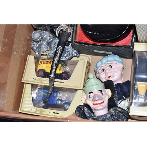 542 - TWO BOXES AND LOOSE RECORDS, RECORD PLAYER, PICNIC SET, METAL WARE AND MISCELLANEOUS ITEMS, to inclu... 