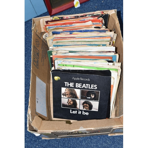 542 - TWO BOXES AND LOOSE RECORDS, RECORD PLAYER, PICNIC SET, METAL WARE AND MISCELLANEOUS ITEMS, to inclu... 