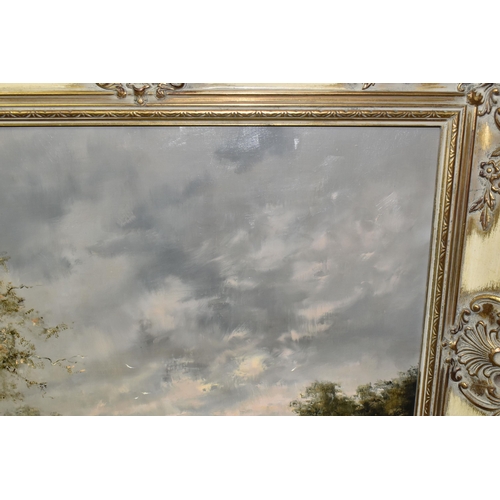 544 - GUDRUN SIBBONS (GERMAN / BRITISH 1925-2020)  A RIVER LANDSCAPE WITH FIGURES AND HORSES, male figures... 