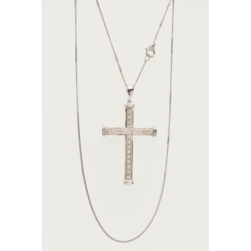 22 - A 9CT WHITE GOLD, DIAMOND CROSS PENDANT NECKLACE, the cross set with single cut diamonds, fitted wit... 