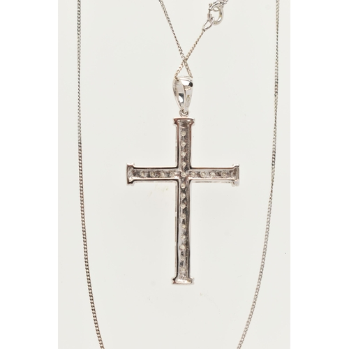 22 - A 9CT WHITE GOLD, DIAMOND CROSS PENDANT NECKLACE, the cross set with single cut diamonds, fitted wit... 