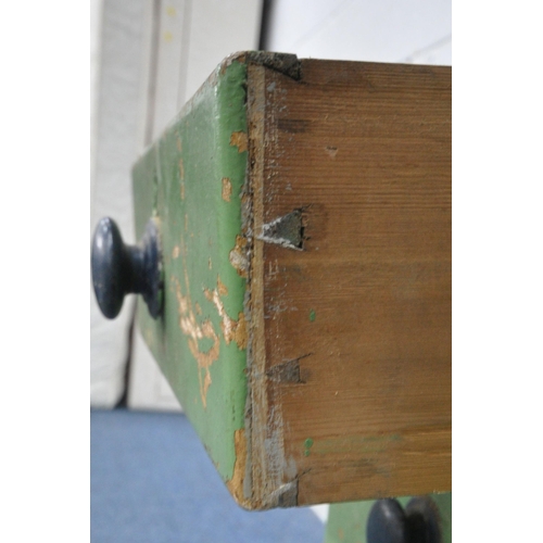 1201 - A 19TH CENTURY GREEN PAINTED PINE  CHEST OF TWO SHORT OVER TWO LONG DRAWERS, width 87cm x depth 45cm... 