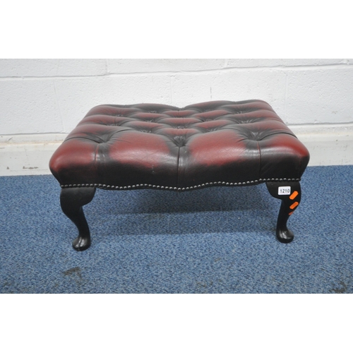 1210 - AN OXBLOOD LEATHER BUTTONED CHESTERFIELD STYLE RECTANGULAR FOOTSTOOL, width 68cm x depth 52cm x heig... 