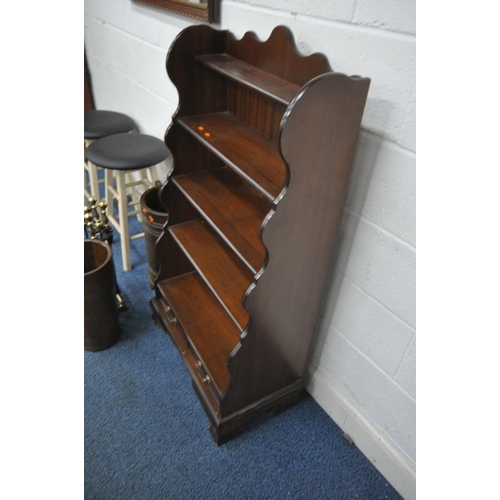 1216 - A MAHOGANY FIVE TIER WATERFALL BOOKCASE, with two drawers, raised on bracket feet, width 72cm x dept... 