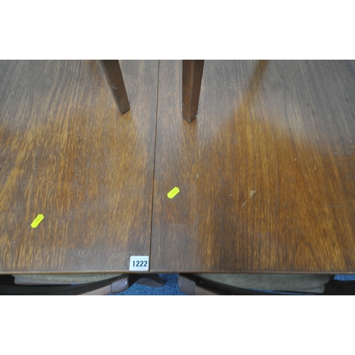 1222 - A MID CENTURY TEAK EXTENDING DINING TABLE, with a single fold out leaf, length 152cm x depth 95cm x ... 