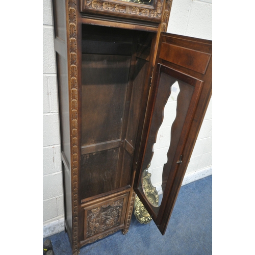 1226 - A 20TH CENTURY FRENCH OAK LONGCASE CLOCK, the glass door enclosing a brass and enamel dial, depictin... 