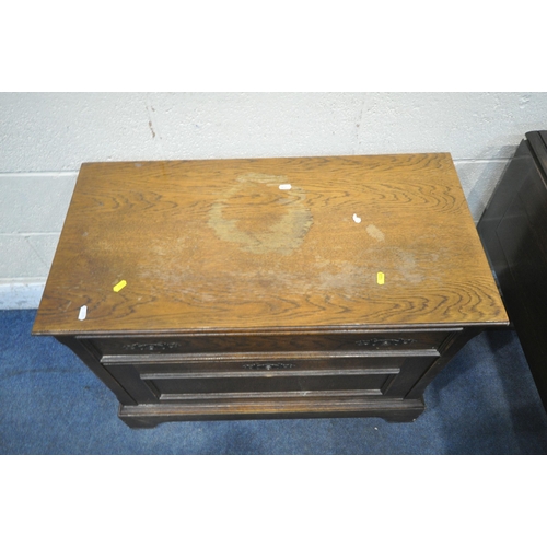 1228 - A 20TH CENTURY OAK DROP LEAF TABLE, along with an oak tv stand, and a low oak coffee table (conditio... 