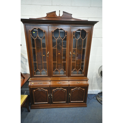 1245 - A LATE 20TH CENTURY MAHOGANY TWIN PEDESTAL DINING TABLE, with one additional leaf, length 168cm x de... 