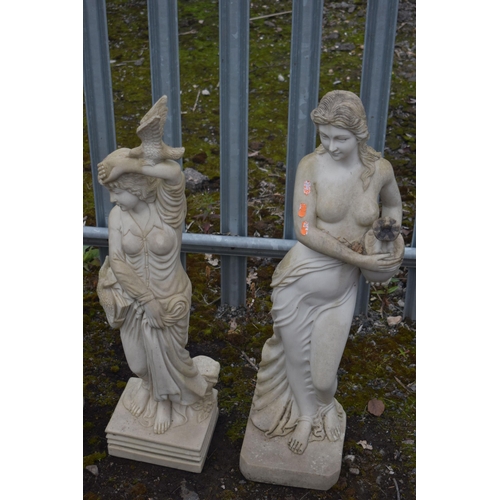 1002 - A SET OF FOUR RESIN GARDEN FIGURES, of semi clad ladies, max height 81cm (condition report: two show... 