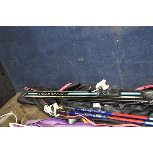 1051 - TWO SETS OF SKIs AND POLES comprising of a pair of Atomic 3D Carbon 170 and Tyrolian poles and a pai... 